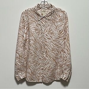 Cynthia Rowley Cool Zebra Animal Print Mocha Brown White Button Down
Linen top